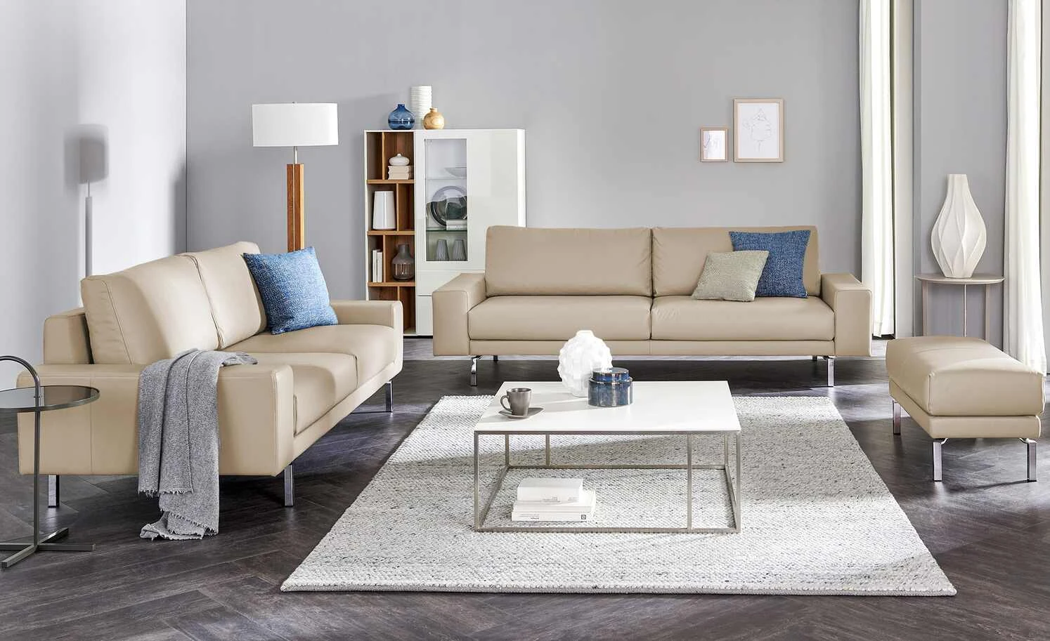 hülsta Sofa Sofabank aus Leder HS 450 | Graubeige 240|cm 3 hülsta Sofa Sofabank aus Leder HS 450 | Graubeige 240|cm