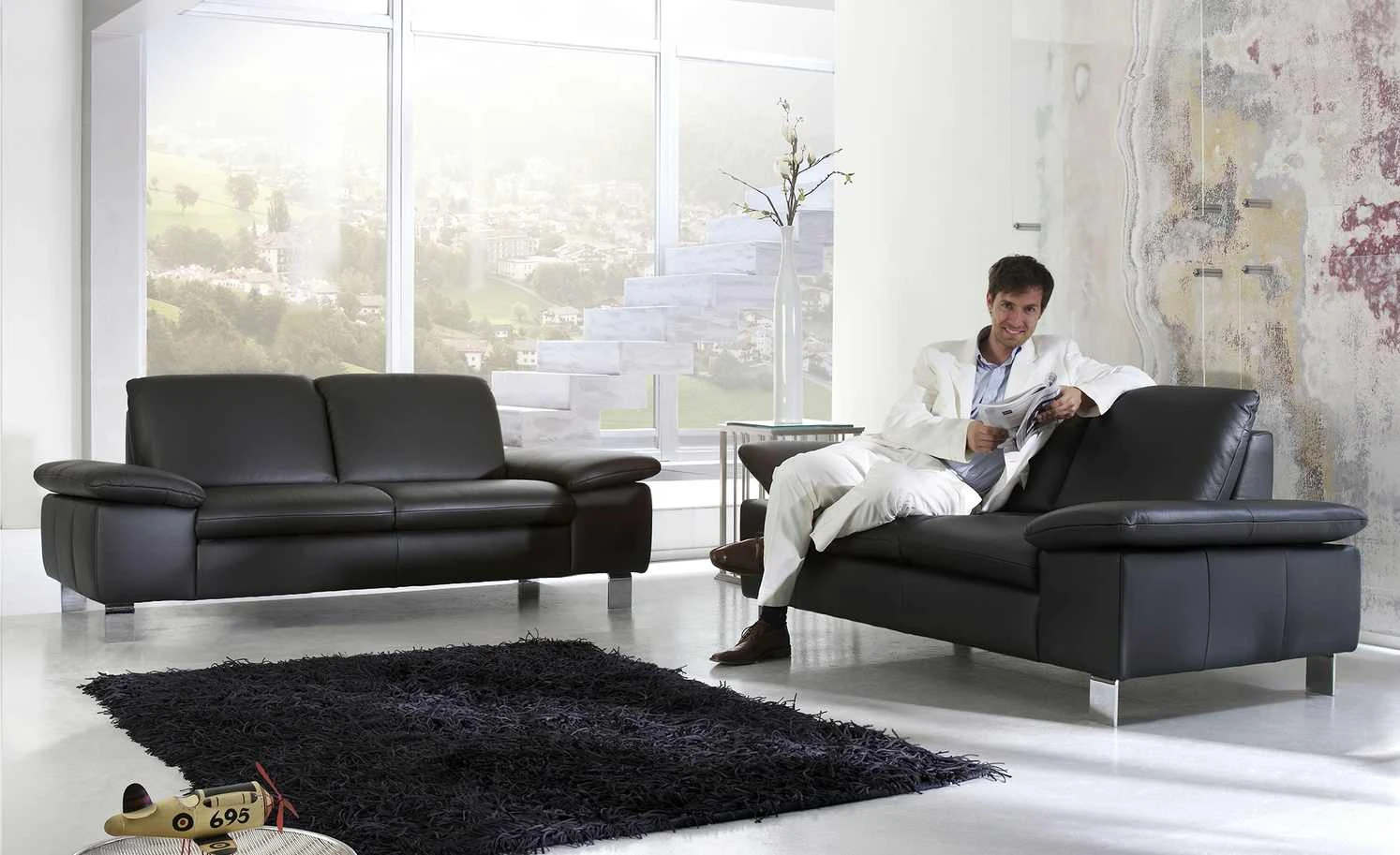 smart Sofa Finola | 2 Schwarz Leder 4 smart Sofa Finola | 2 Schwarz Leder – Bild 2