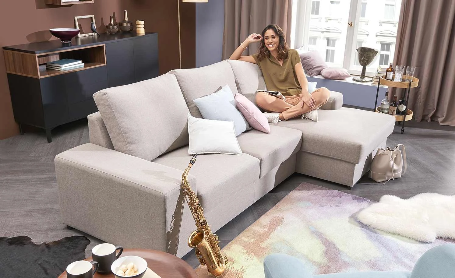 Ecksofa Renée | Schlamm (Beige) rechts Webstoff 3 Ecksofa Renée | Schlamm (Beige) rechts Webstoff