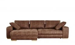 bobb Ecksofa cognac - Mikrofaser Caro | Cognac (Hellbraun) Mikrofaser in Kunstlederoptik links Erweiterte Funktion