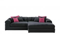 smart Ecksofa Lianea | Flachgewebe Schwarz / Bordeauxrot rechts