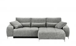 bobb Ecksofa mit Boxspringpolsterung Filis de Luxe | AquaClean-Webstoff (Pascha) Melange (Grau) rechts verchromt