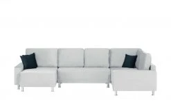 Wohnlandschaft Mara | Hellgrau/ Blau rechts Mikrofaser