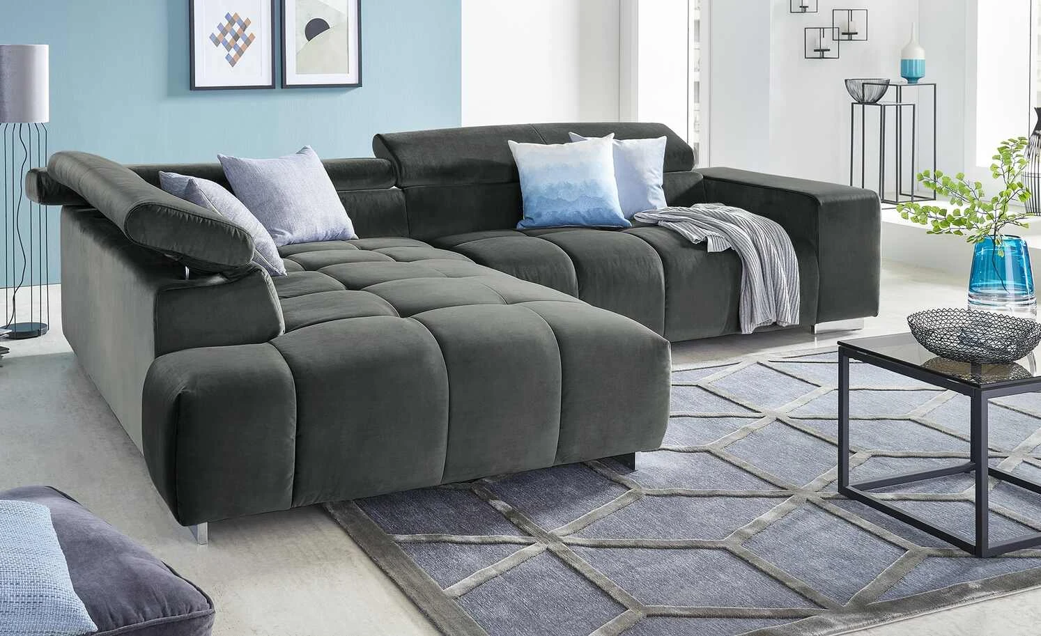 uno Ecksofa aus Samt Origo | Anthrazit links 3 uno Ecksofa aus Samt Origo | Anthrazit links