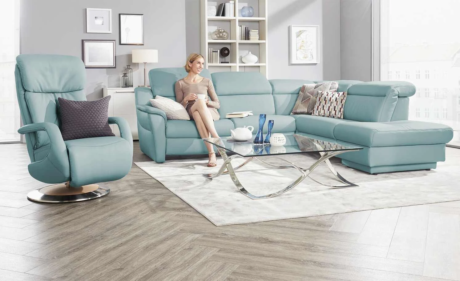 himolla Ecksofa Leder 9707 | Hellblau rechts Grundfunktion 3 himolla Ecksofa Leder 9707 | Hellblau rechts Grundfunktion