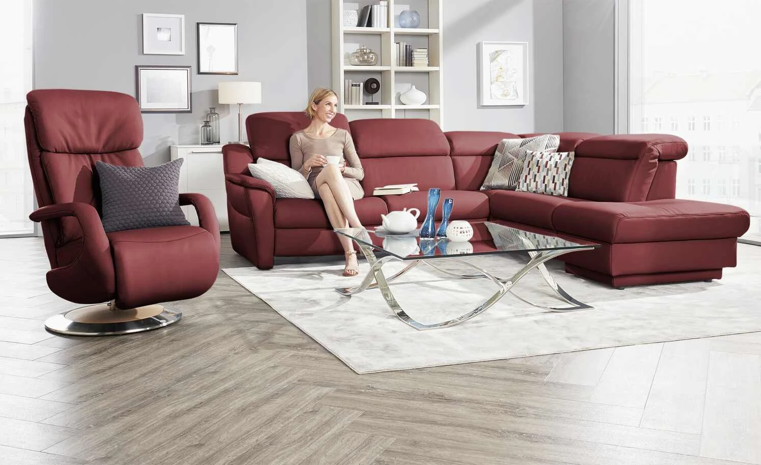 himolla Ecksofa Leder 9707 | Rot rechts Grundfunktion 3 himolla Ecksofa Leder 9707 | Rot rechts Grundfunktion