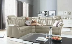 Polstermöbel Oelsa Komfort-Ecksofa aus Leder Andorra | Eis (Grau) links Erweiterte Funktion