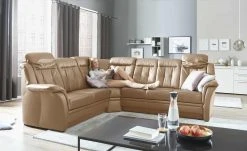 Polstermöbel Oelsa Komfort-Ecksofa aus Leder Andorra | Krokant (Hellbraun) links Erweiterte Funktion