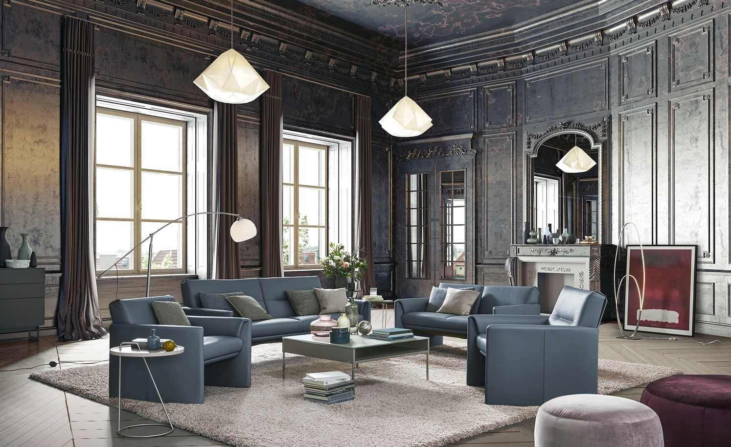 Ledersofa, hoch Boavista | Tempest (Dunkelblau) 3 Ledersofa, hoch Boavista | Tempest (Dunkelblau)