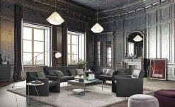 Ledersofa, hoch Boavista | Schwarz