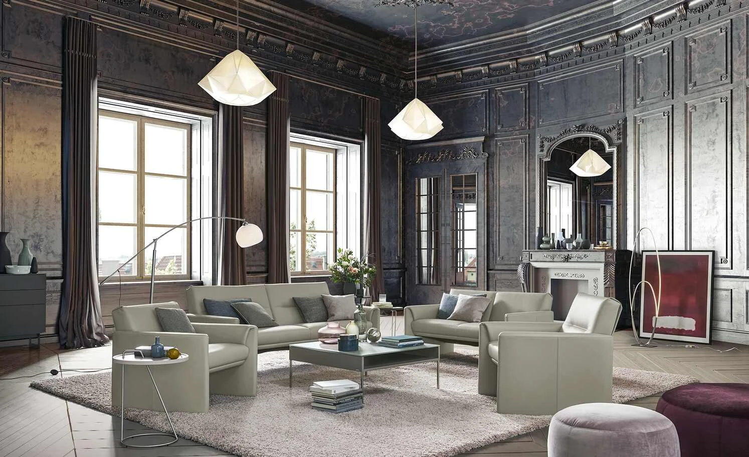 Ledersofa, hoch Boavista | Mist (Grau) 3 Ledersofa, hoch Boavista | Mist (Grau)