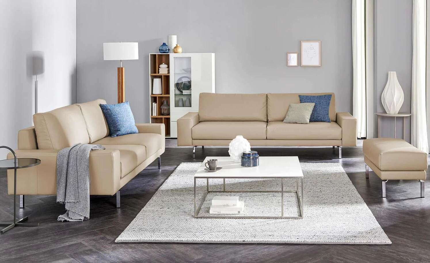 hülsta Sofa Sofabank aus Leder HS 450 | Beige 220|cm 3 hülsta Sofa Sofabank aus Leder HS 450 | Beige 220|cm