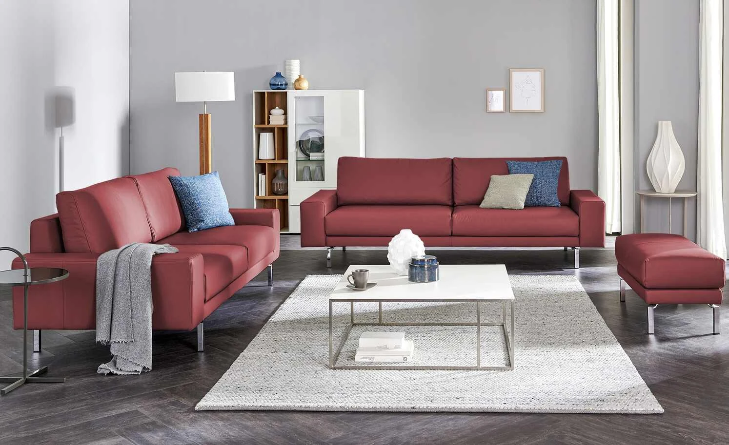 hülsta Sofa Sofabank aus Leder HS 450 | Purpurrot 220|cm 3 hülsta Sofa Sofabank aus Leder HS 450 | Purpurrot 220|cm
