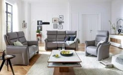 Wohnwert Trapezsofa aus Leder Corvina | Granit (Grau)