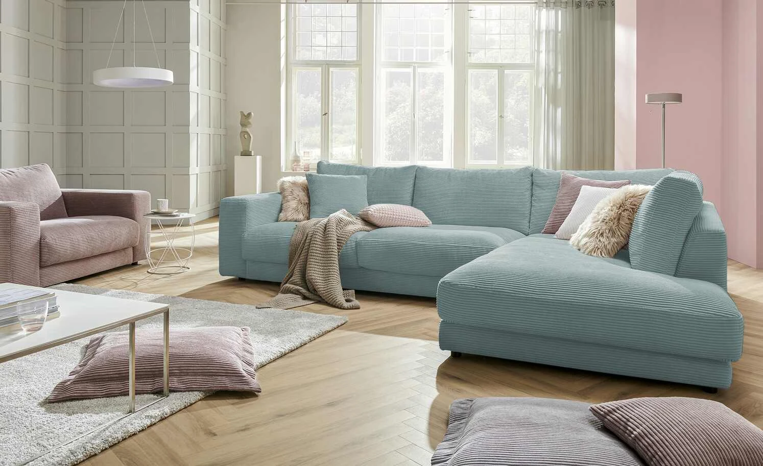 VIVA Cord-Ecksofa Sila | Light Blue (Blau-Grau) rechts 3 VIVA Cord-Ecksofa Sila | Light Blue (Blau-Grau) rechts