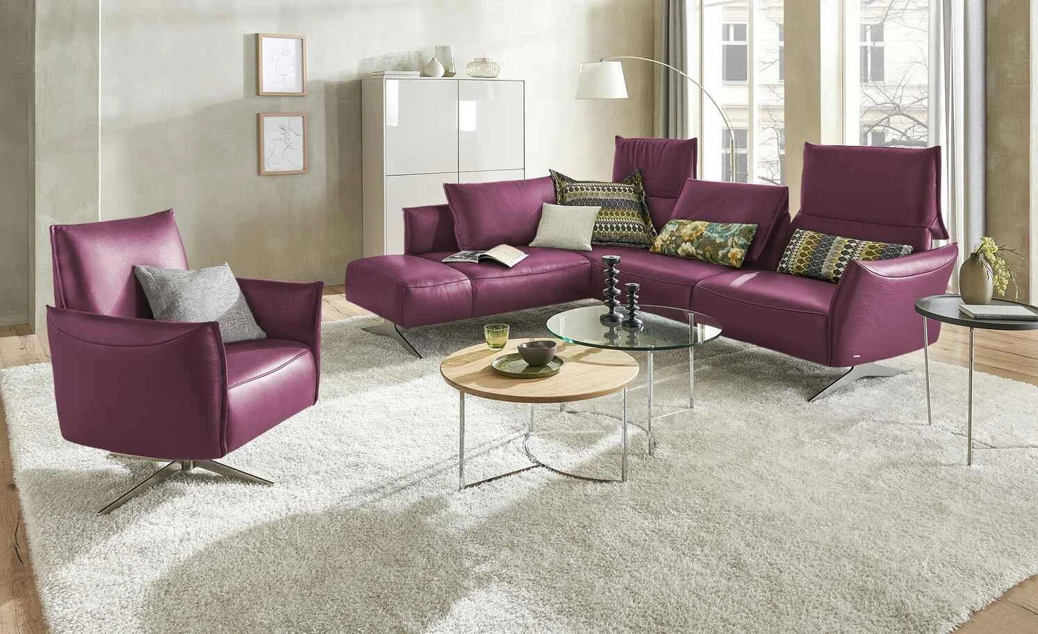 KOINOR Ecksofa Leder Vineto | Rasberry (Lila) links 3 KOINOR Ecksofa Leder Vineto | Rasberry (Lila) links