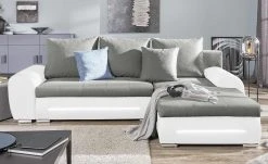 Ecksofa mit Beleuchtung Emma | Weiß/ Hellgrau rechts