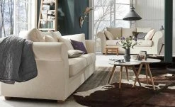Landhaus-Sofa weiß - Flachgewebe Olivia | Weiß 2,5